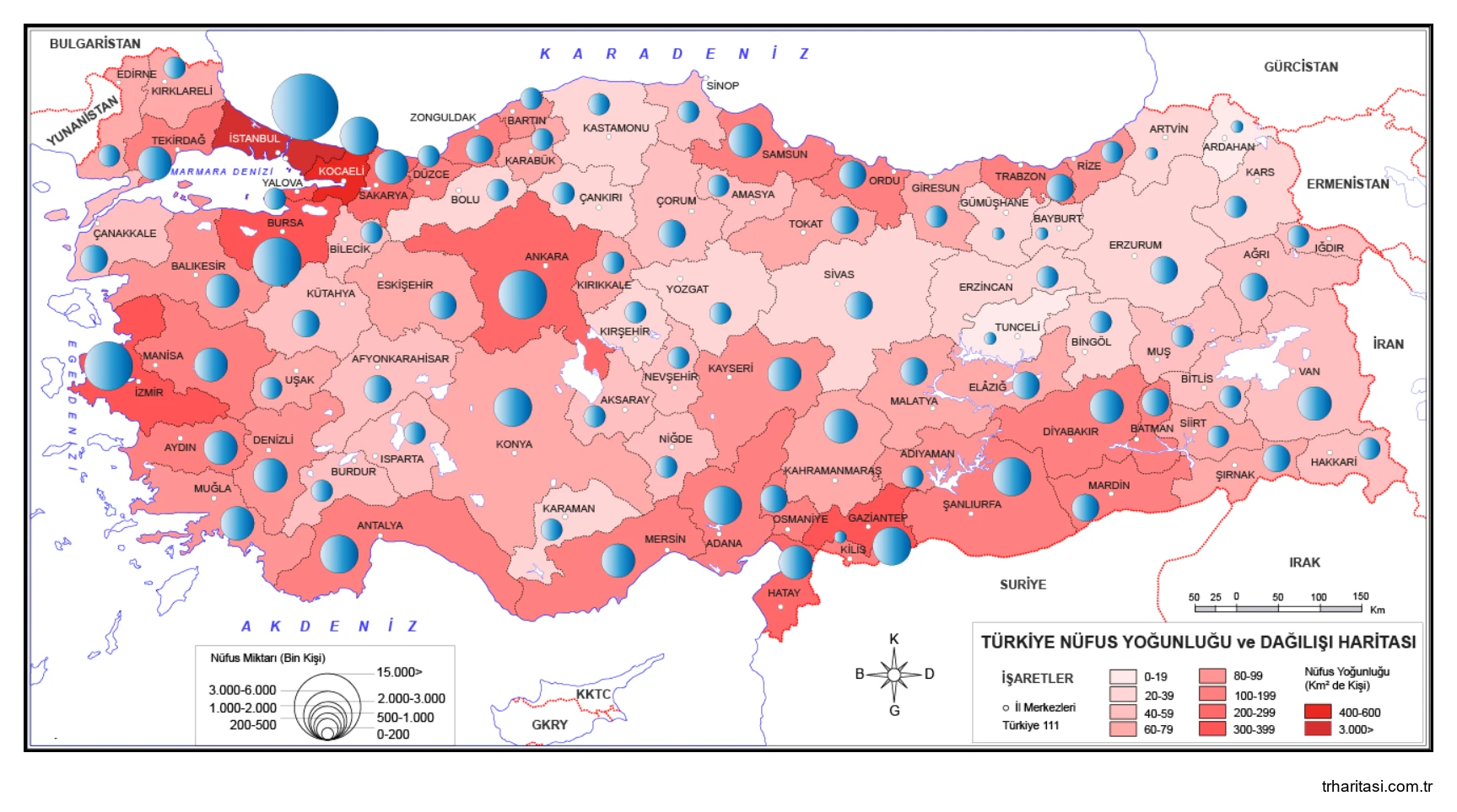 Türkiye Nüfus Yoğunluğu ve Dağılışı Haritası 2023