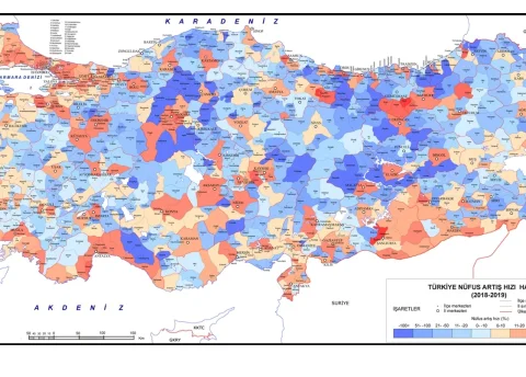Türkiye İlçe Nüfus Artış Hızı Haritası 2019