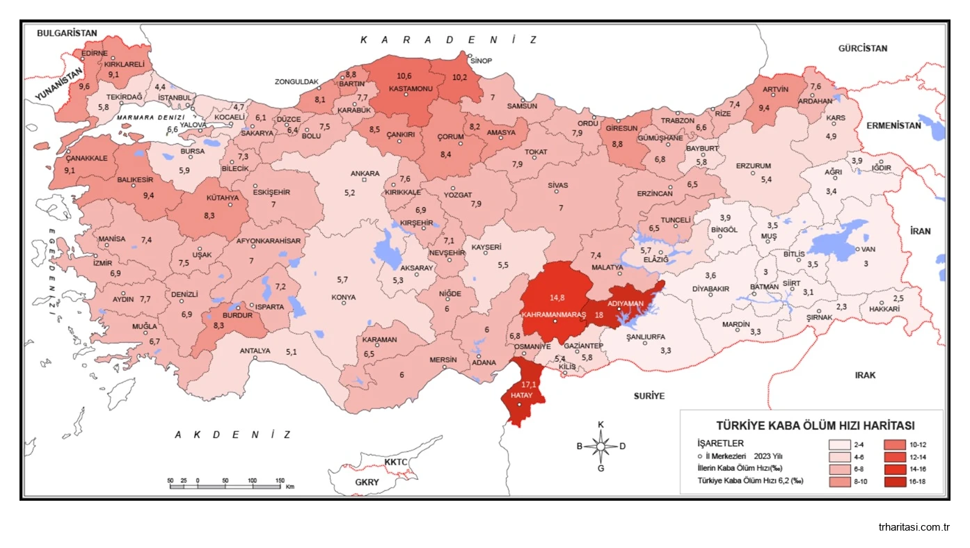 Türkiye Kaba Ölüm Hızı Haritası 2023
