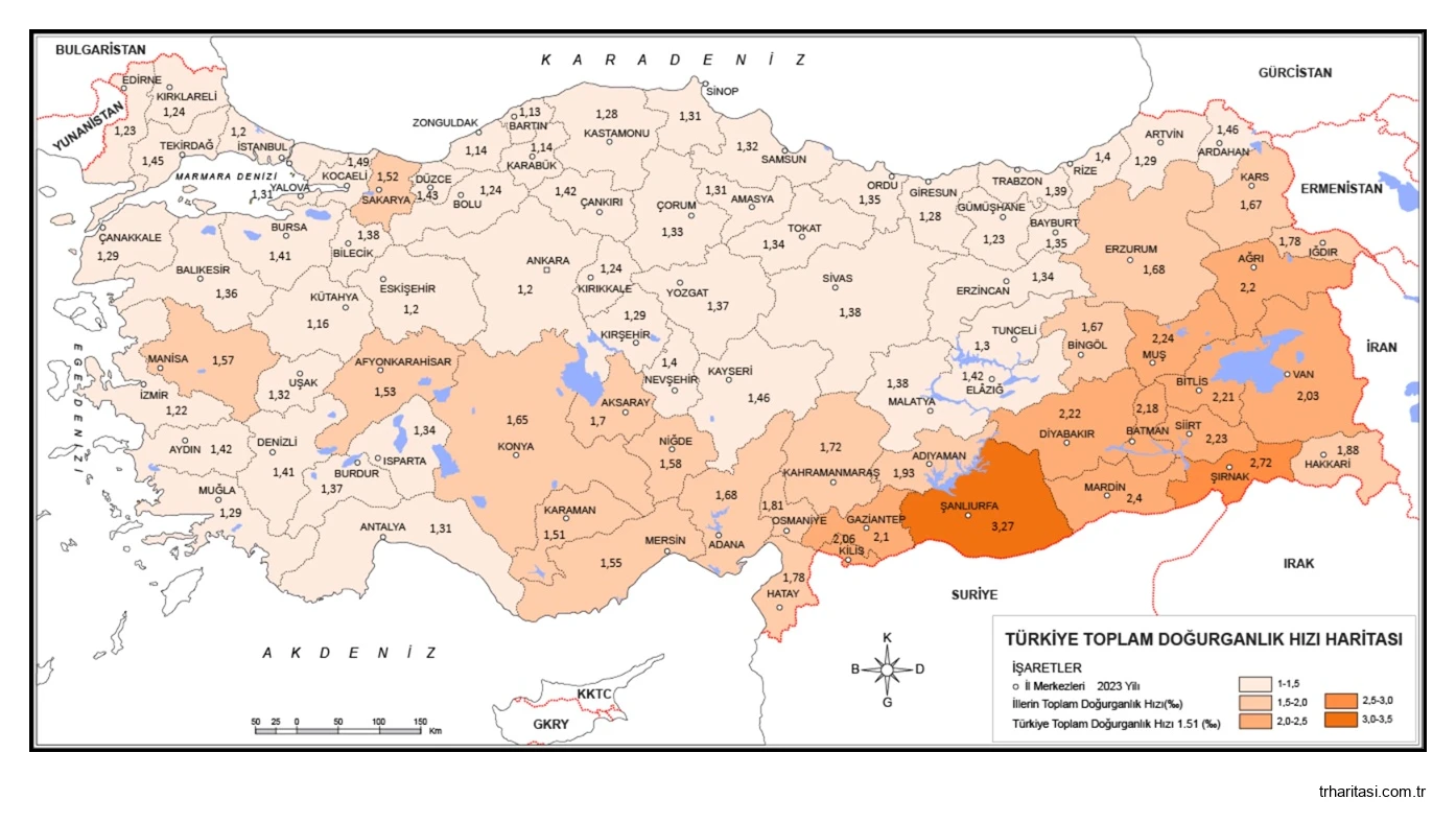 Türkiye Toplam Doğurganlık Hızı Haritası 2023